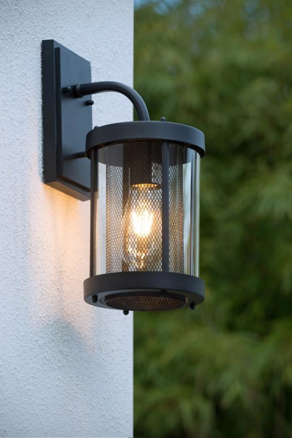 Lucide MAKKUM - Wall light Indoor/Outdoor - 1xE27 - IP23 - Black - ambiance 1